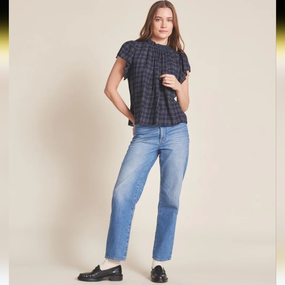 Trovata Birds Of Paradise Carla Blouse‎ Ruffled Plaid Bohemian Preppy XS Pintuck